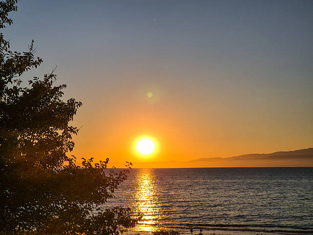 A beautiful sunset over the sea in Thasos in Greece.