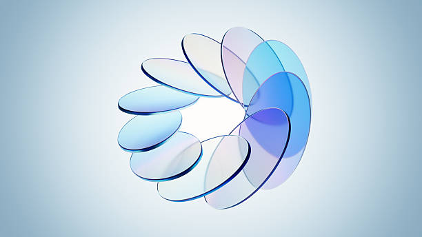 istock Abstract spiral of precise iridescent discs against a blue background 2252182623