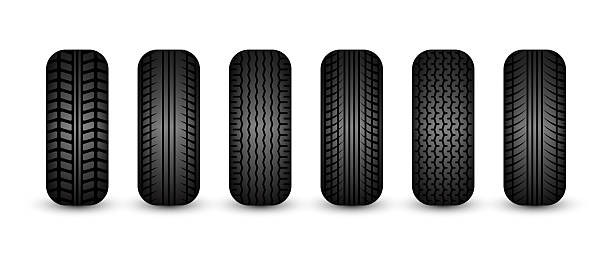 istock Rubber tires silhouettes. Car, truck, and motorcycle wheels, tread pattern designs. Perfect for automotive, racing, and motorsport themes, repair service and transport industry. Vector illustration 2252192035