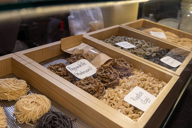 Fresh Handmade Pasta Displayed in Wooden Boxes