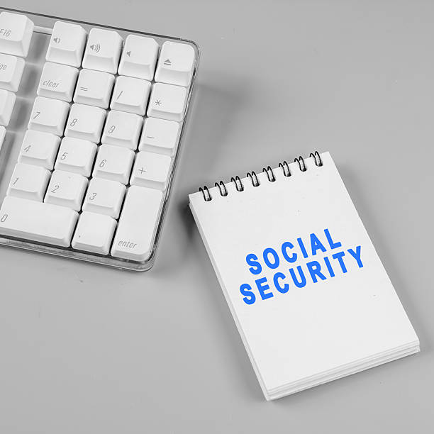 istock Notebook with the words of Social Security accompanied by a computer keyboard on a white background. Concept of Social Security 2252196335