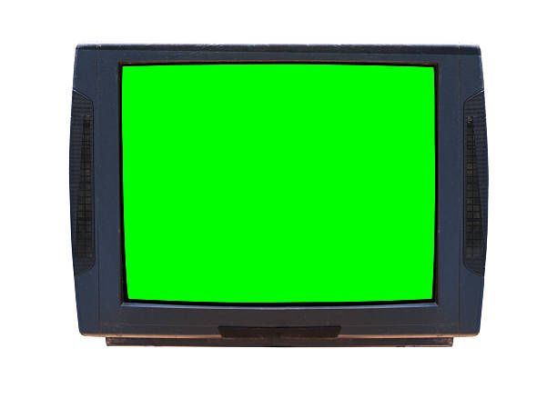 istock Old CRT TV with green screen isolated on white background. 2252200729