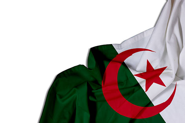 Algeria National Flag Draped Over White Fabric With Crescent And Star Symbol
