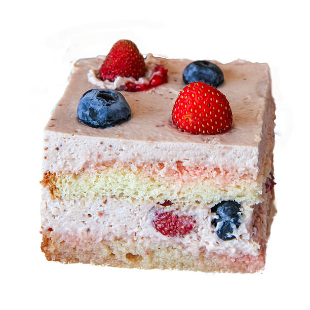 istock A piece of berry cream cake isolated on a white background. 2252207633