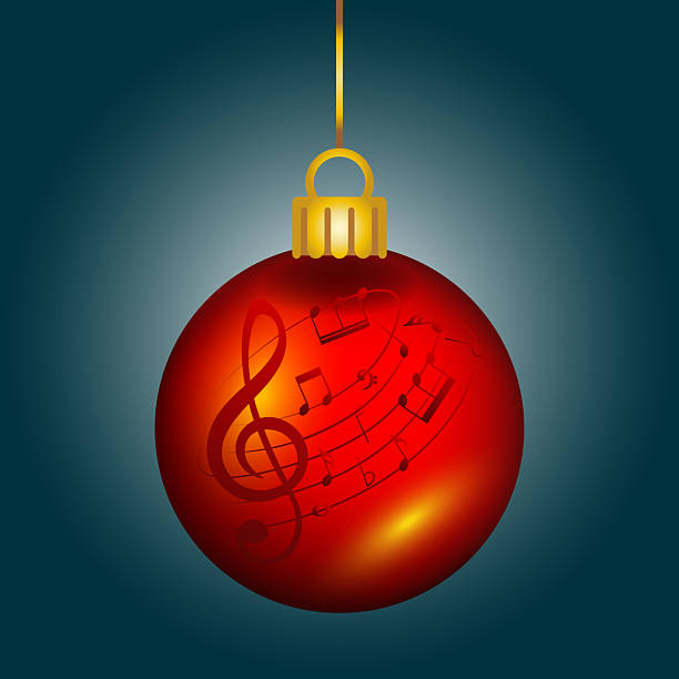 istock Musical Christmas tree toy, red decoration with music notes, vector illustration 2252208092