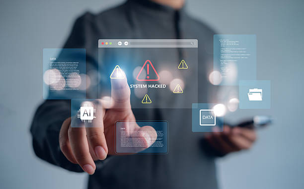 istock Cybersecurity system hacked alert concept showing digital warning signals, data breach risk, and virtual security interface as user interacts with advanced technology to protect sensitive information. 2252212978