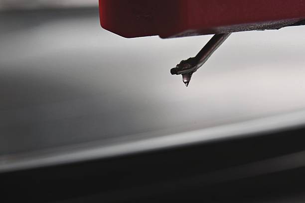 with vinyl record soft focused in background