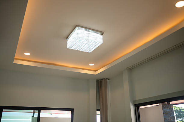 istock Stylish modern ceiling light installation in contemporary living room interior design bright ambiance elegant touch 2252216561