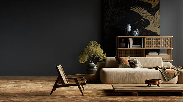 istock Minimal dark moody japandi interior with expansive negative space, warm textures, and refined modern luxury styling for a serene and elegant visual composition. 3D illustration 2252226569