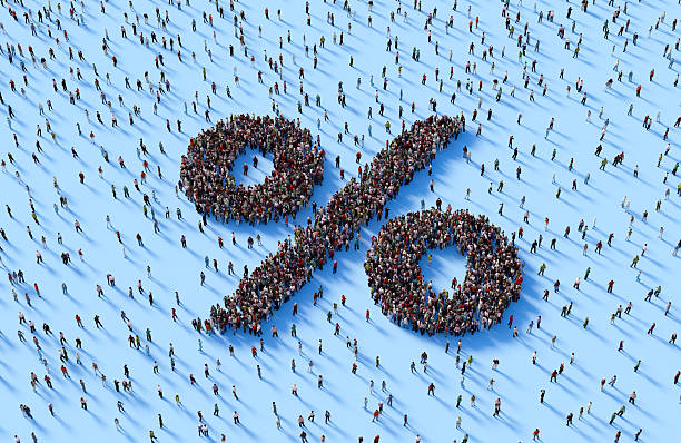 istock Human Crowd Forming Percentage Sign On Blue Background 2252227828