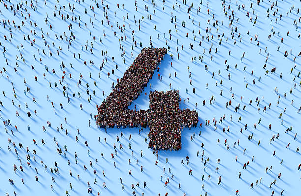 istock Human Crowd Forming Number 4 On Blue Background 2252228250