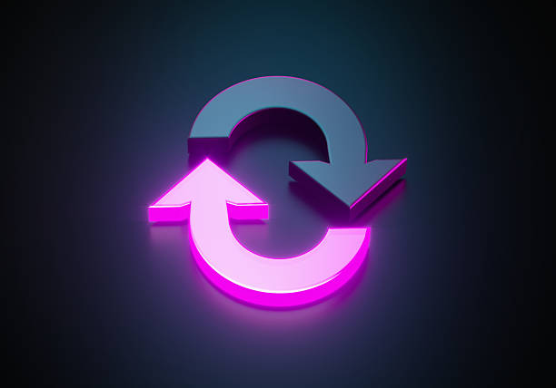 Pink and blue arrows cycling on blue background. Cycle concept.
