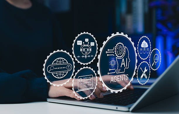 istock AI Agents Technology for Automation and Virtual Assistance. Woman using laptop with AI agent icons, smart assistant, artificial intelligence elements, automated, chatbot, and intelligent systems. 2252228625