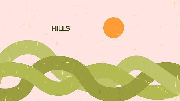 Vector illustration. Modern graphic with grunge texture. Minimalist abstract shapes. Design elements for web banner, website template, landing page. Flowing stripes feature natural landscape scene