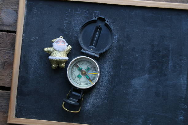 Santa Claus and compass. Christmas Eve journey.