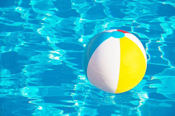 Beach ball. Colorful inflatable ball floating in swimming pool. Summer vacation concept. Summer advertising
