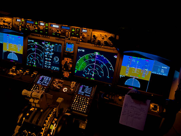 istock Illuminated Modern Commercial Aircraft Cockpit Flight Deck 2252245346