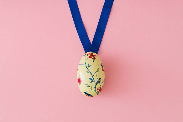 hand painted red sorbian easter eggs and easter decoration on a table