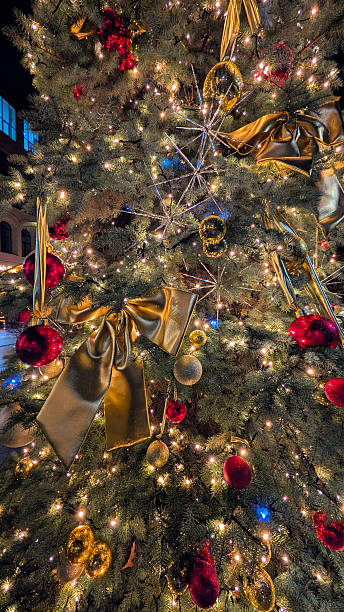 istock Christmas trees , decorations and lights in city 2252256721