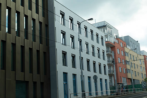 istock Urban panorama showing diverse facades and typical street elements 2252261805