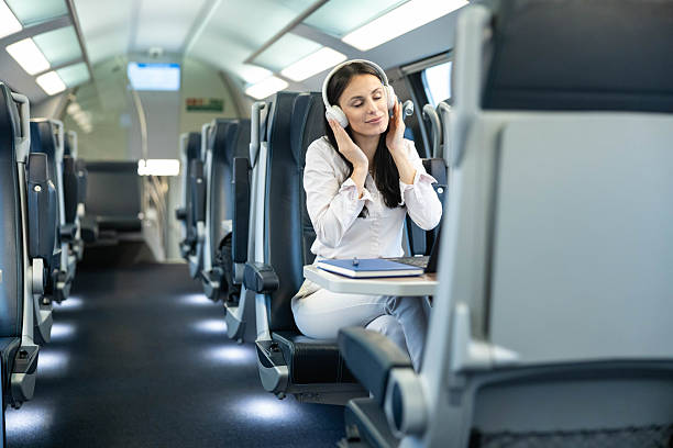 istock Woman Enjoying Music on a Train Journey 2252268706