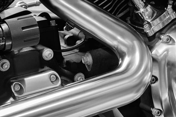Stainless steel motorcycle exhaust pipe, transport background