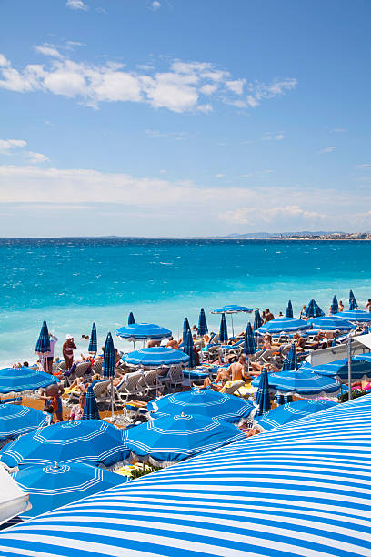 France Nice beach scene.  Mediterranean  Sea