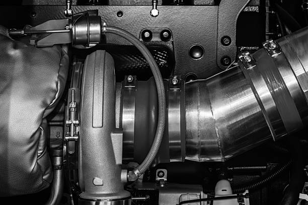 Dark Black Close Up Of Turbo Diesel Engine Generator