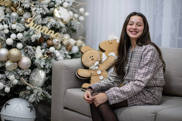 young couple enjoying Christmas at home