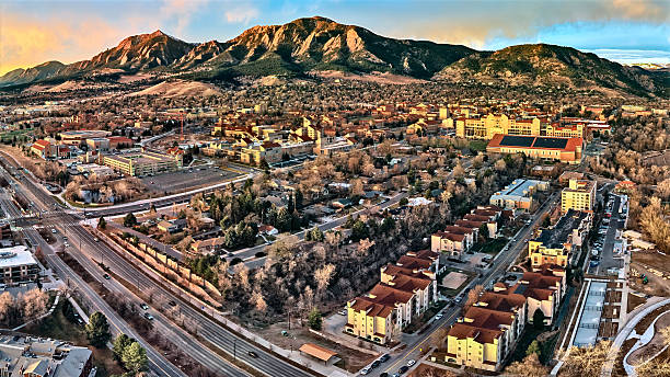 istock University of Colorado, Boulder (CU) campus drone view with flatirons 2252279711