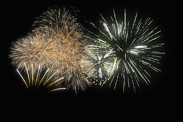 DIfferent colros and types of fireworks in the sky background