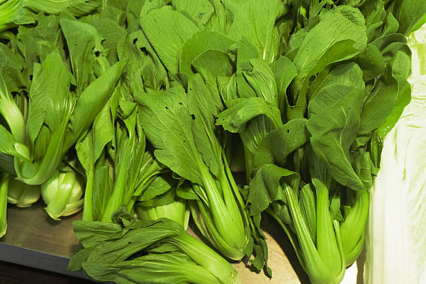 Bok Choy displayed on a market stall.