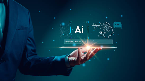 istock Conceptual ai command prompt photograph with a person holding a digital interface showcasing artificial intelligence applications. 2252288443