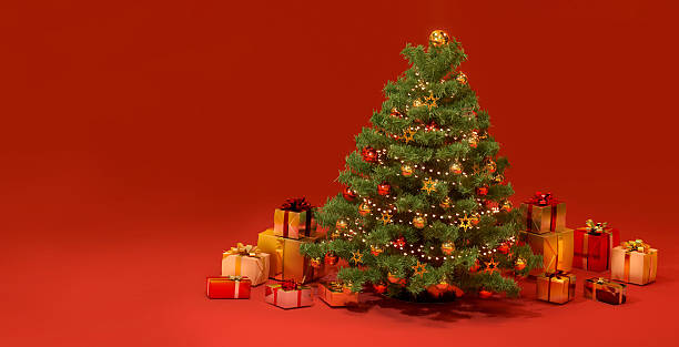 istock Christmas tree and presents Red background 3D 2252290371