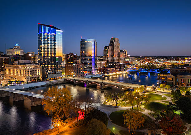 istock Grand Rapids Skyline With Bridges And Park At Dusk 2252293342