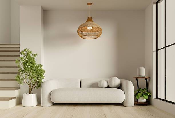 istock Interior design inspiration for modern living spaces with unique light fixtures. 3D render illustration 2252296454