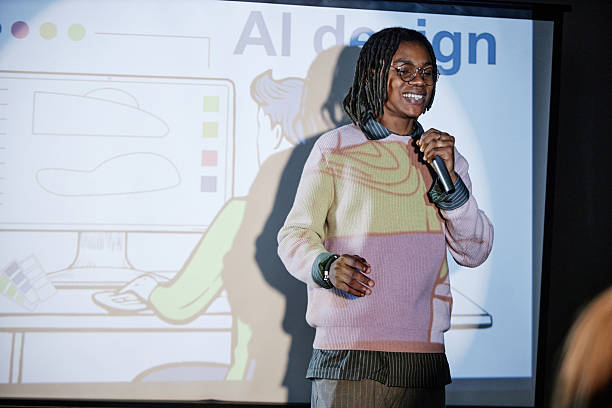 istock Young Adult Black Man Presenting Ai Design Concept during Technology Seminar 2252305929