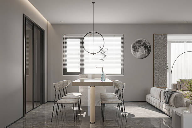 istock Luxurious Modern Dining Room Interior with Minimalist Design and Wood Paneling 2252307928