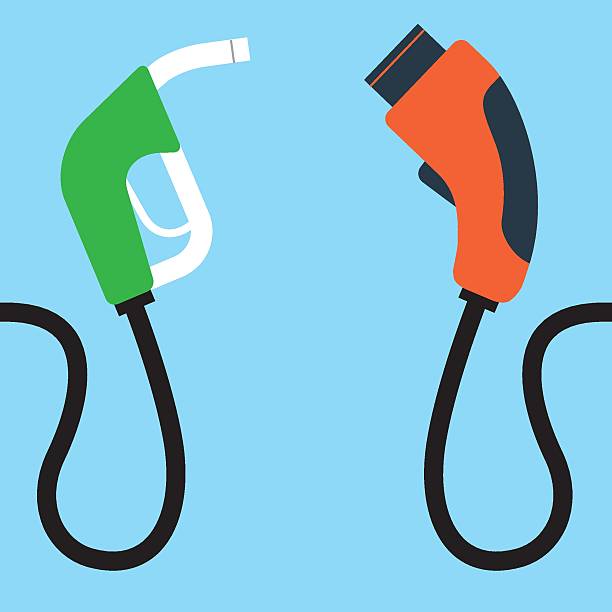 istock Floating Stylised Flat Vector orange and green Fuel Pump Nozzles Facing Each other 2252311092