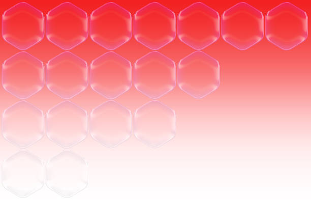 A hexagonal transparent glass piece against a red background with a gradient to white, along with empty space in the image.