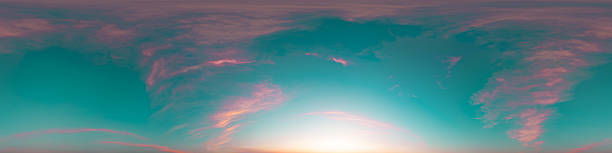 istock Sunset sky with bright glowing pink Cirrus clouds. Seamless spherical HDR 360 panorama. Full zenith or sky dome in 3D, sky replacement for aerial drone panoramas. Climate and weather change. 2252318407