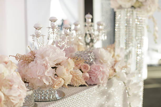 istock Luxury Wedding Table With Blush Peony Centerpieces And Crystal Decor 2252318847