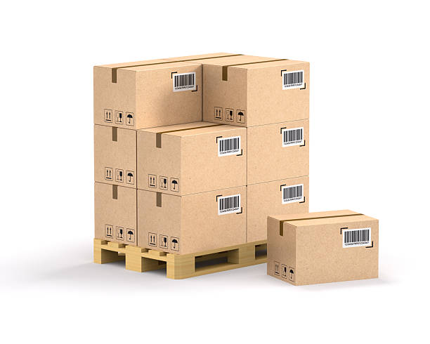 istock Wooden pallet with cardboard boxes on white background. Isolated 2252328045