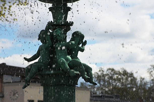 A fountain with running water