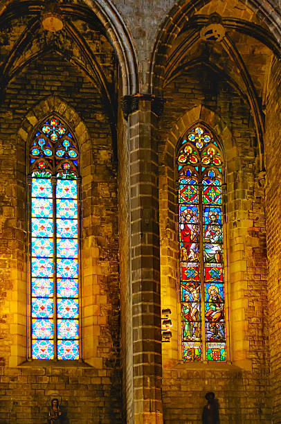 Old Medieval Stained Glass Window in Venice, Italy