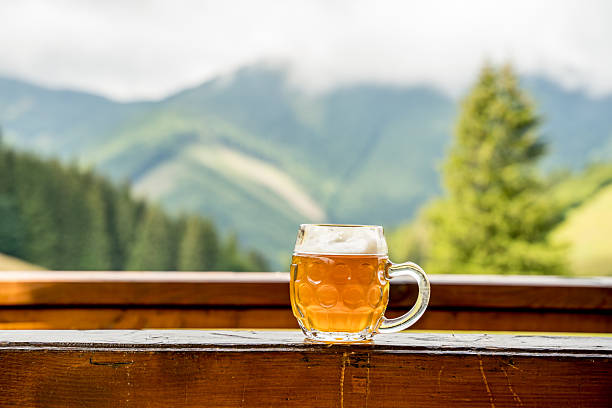 istock Beer mug on mountain terrace with summer landscape 2252342361