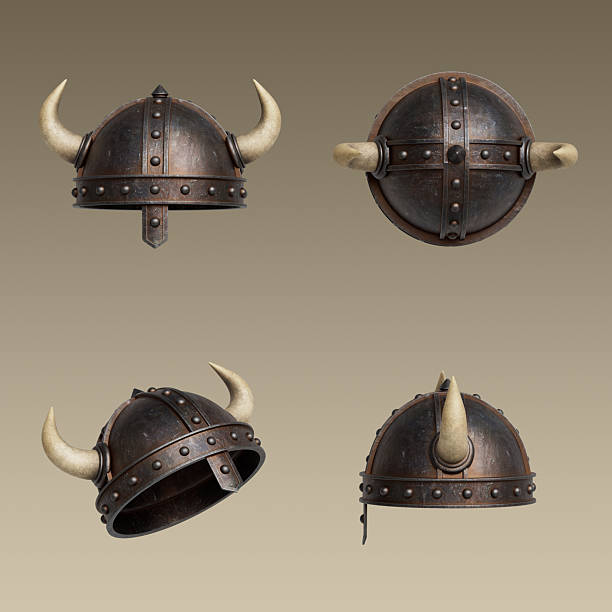 Ancient Viking Helmet with Horns. 3D Rendering.
