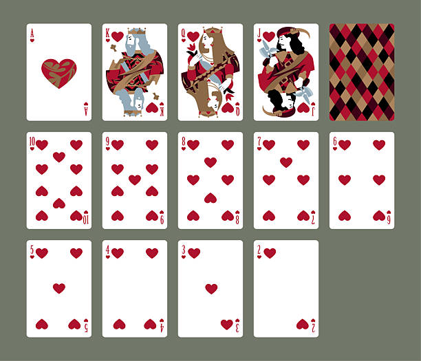 Set of Hearts playing cards and their back design in a minimalist flat style. Vector illustration
