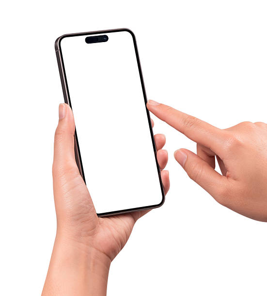 istock Hand using a modern smartphone with a blank screen, isolated on white background. High quality studio shot. Concept for technology, business, finance, advertising, public relations and lifestyle themes. 2252352575