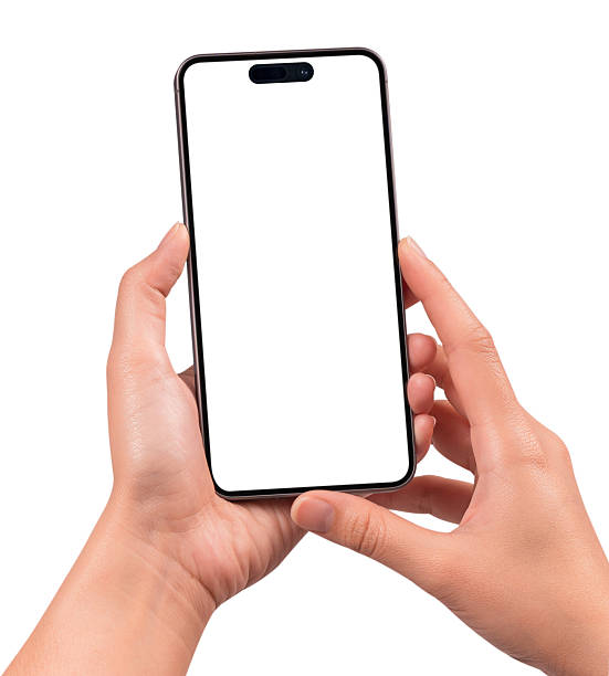 istock Hand using a modern smartphone with a blank screen, isolated on white background. High quality studio shot. Concept for technology, business, finance, advertising, public relations and lifestyle themes. 2252352576